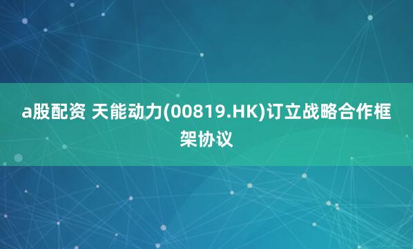 a股配资 天能动力(00819.HK)订立战略合作框架协议